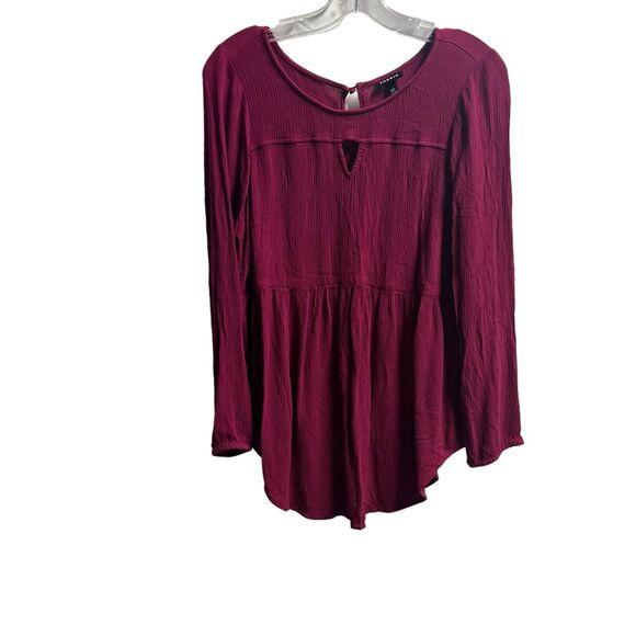 Torrid Womens Blouse Size Medium Burgundy Crinkle Gauzy Boho Rayon Keyhole Top - Picture 1 of 9